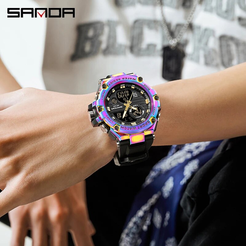 Marka SANDA Muški sportski satovi s dvostrukim zaslonom Analogni digitalni LED elektronički kvarcni ručni satovi Vodootporni vojni satovi na otvorenom