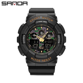 2022 New Sanda Top Brand Мъжки спортове на открито Електронни мъжки военни часовници Ms Водоустойчива аларма Двоен дисплей Ръчен часовник Relogio