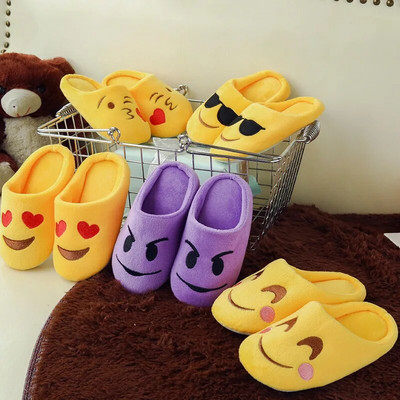 2021 Autumn Winter Children Girls Cartoon Expression Print Indoor Warm Slippers Boys Kids Casual Home Shoes