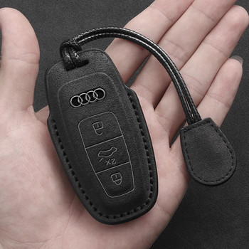 Кожен калъф за ключове за кола за Audi A6 A4 A5 A7 A8 C8 Q8 8S 8W Q7 B9 4M S5 S4 S7 D5 TT TTS TFSI E-Tron Ключодържател Аксесоари от велур