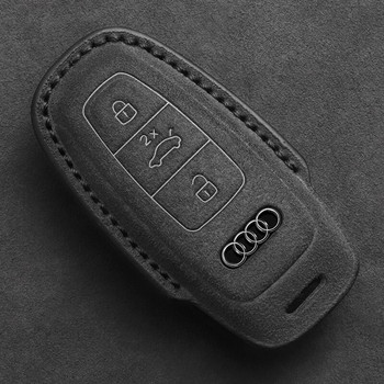 Кожен калъф за ключове за кола за Audi A6 A4 A5 A7 A8 C8 Q8 8S 8W Q7 B9 4M S5 S4 S7 D5 TT TTS TFSI E-Tron Ключодържател Аксесоари от велур