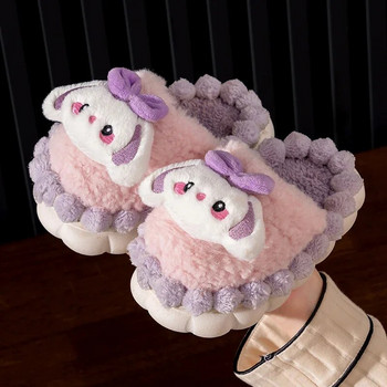 Зимни сладки анимационни папионка кученце Детски плюшени чехли Мека подметка Нехлъзгаща се топла бебешка момичета Деца на закрито Уютни домашни памучни обувки
