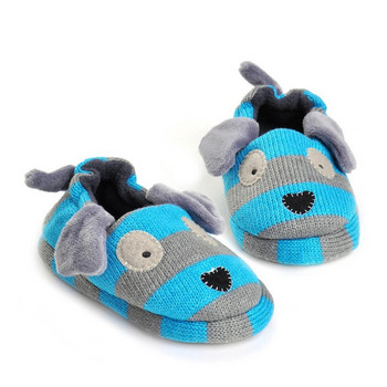 Детски чехли Зимни топли детски обувки за момчета Todller Girl Cartoon Puppy Плетена гумена подметка Домашно облекло Домашни плетени мокасини