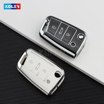 TPU Car Flip Key Case Cover Shell за VW Volkswagen Golf 7 MK7 Tiguan MK2 за Seat Ateca Leon FR 2 Ibiza Skoda Octavia Keyless