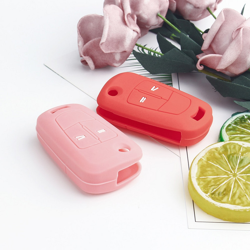 KEYYOU Husă pentru chei de la distanță din silicon pentru Opel Vauxhall Corsa Astra Vectra Signum Carcasă pliabilă pentru chei de mașină cu 2 butoane