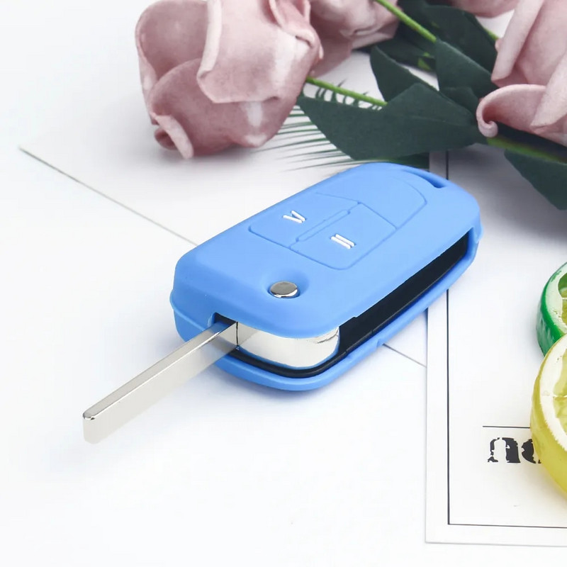 KEYYOU Husă pentru chei de la distanță din silicon pentru Opel Vauxhall Corsa Astra Vectra Signum Carcasă pliabilă pentru chei de mașină cu 2 butoane