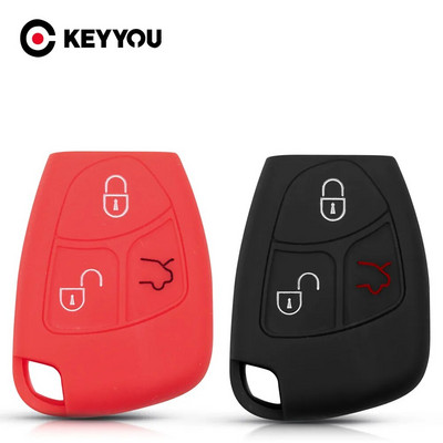 KEYYOU pentru Mercedes-Benz CL55 CL600 CL65 C230 C240 C280 C320, 3 butoane, silicon, capac pentru telecomandă, carcasă de protecție, fob