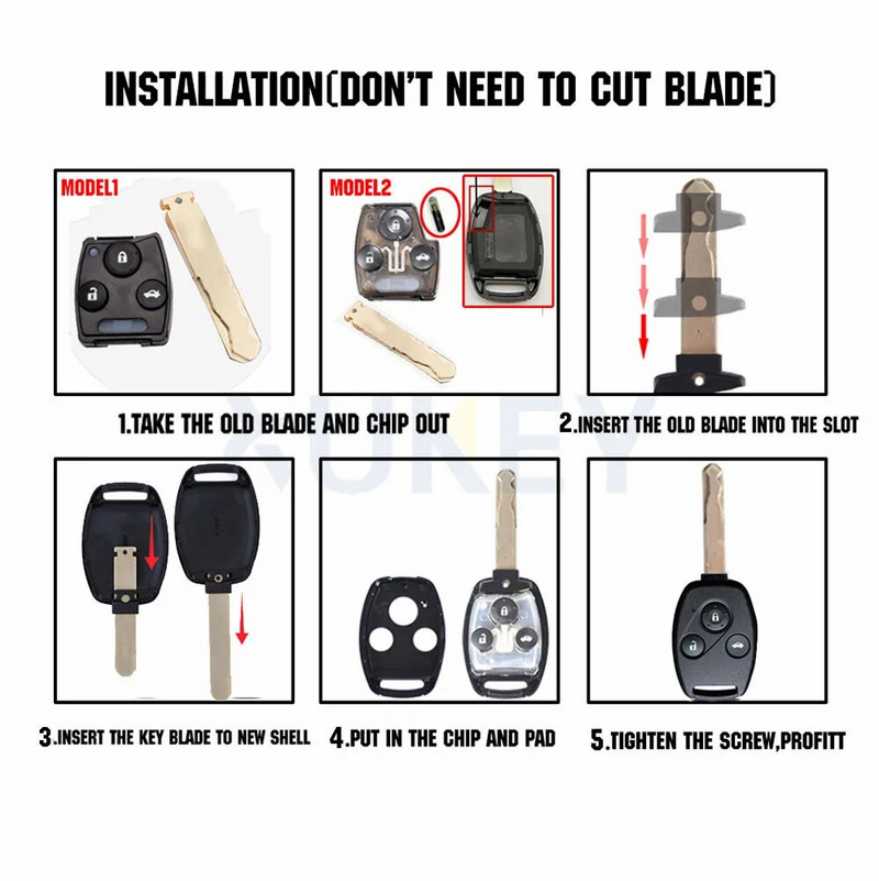 2/3/2 1/3 1 tipke Fob daljinski ključ Kućište za Honda Accord Fit CR-V Civic Pilot Insight Ridgeline 2008 2009 2010 2011 2012