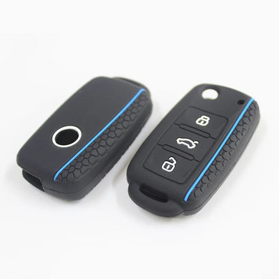 Automašīnas atslēgas maciņš VW Golf Jetta POLO priekš Skoda Yeti Superb Rapid Octavia priekš SEAT Leon Ibiza 3 pogu silikona atslēgas futrālis