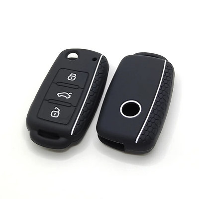 Automašīnas atslēgas maciņš VW Golf Jetta POLO priekš Skoda Yeti Superb Rapid Octavia priekš SEAT Leon Ibiza 3 pogu silikona atslēgas futrālis