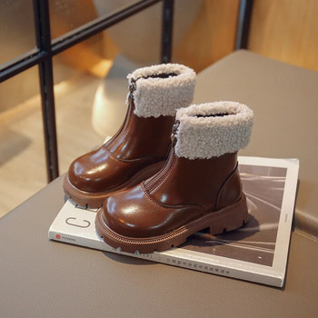 Παιδικές χειμερινές μπότες μονόχρωμες Πλατφόρμα με φερμουάρ μπροστά Παιδικές μπότες Μόδα στη μέση της γάμπας 26-36 Μαύρα καφέ Unisex αγόρια παπούτσια για κορίτσια