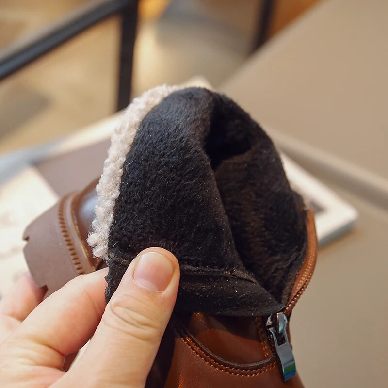 Laste talvesaapad, ühevärvilised platvormi ees tõmblukk Laste saapad sääre keskel, mood 26-36 must pruun unisex poiste tüdrukute kingad