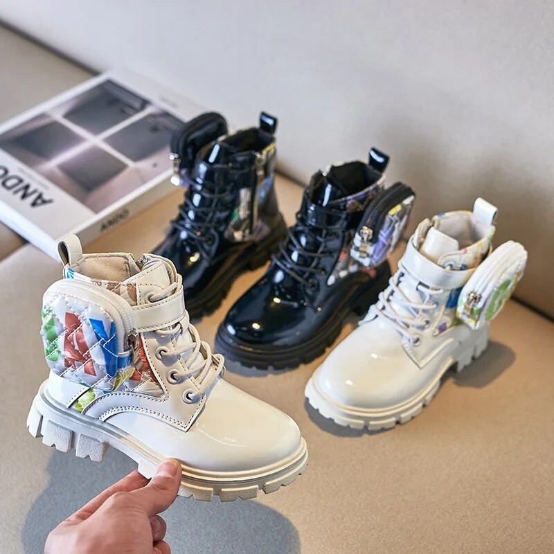 Stiilsed laste lakknahast poolsaapad 1-12-aastastele väikelastele tüdrukutele poistele sügistalvised moesaapad botas infantiil valge must