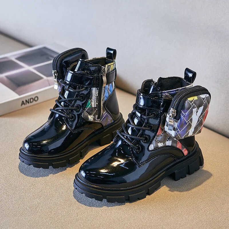 Stiilsed laste lakknahast poolsaapad 1-12-aastastele väikelastele tüdrukutele poistele sügistalvised moesaapad botas infantiil valge must