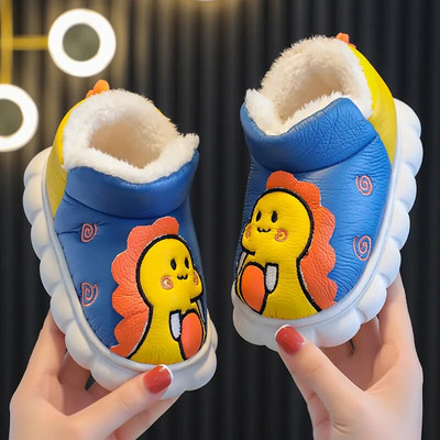 Αγόρια Snow Boots Cartoon Dinosaur Patch Παιδική Μόδα Χειμώνας Ζεστά παιδιά Casual Βρεφικά κοριτσάκια Κοντές μπότες αντιολισθητικές PU Slip-on Cute