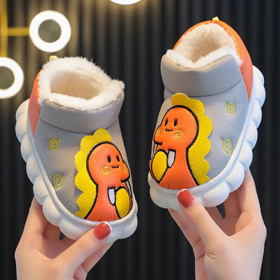 Αγόρια Snow Boots Cartoon Dinosaur Patch Παιδική Μόδα Χειμώνας Ζεστά παιδιά Casual Βρεφικά κοριτσάκια Κοντές μπότες αντιολισθητικές PU Slip-on Cute