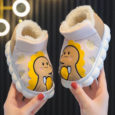 Αγόρια Snow Boots Cartoon Dinosaur Patch Παιδική Μόδα Χειμώνας Ζεστά παιδιά Casual Βρεφικά κοριτσάκια Κοντές μπότες αντιολισθητικές PU Slip-on Cute