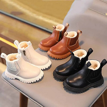 Παιδικές ζεστές μπότες Winter New Boys Plus παχιά βελούδινα βαμβακερά παπούτσια Κοριτσίστικα αδιάβροχα κοντά μποτάκια με φερμουάρ για μωρά από βαμβακερά μποτάκια