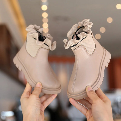 Vaikiški batai Batai mergaitėms Mieli prisegami trumpi batai PU odos pliušiniai šilti žieminiai sniego batai mažiems mergaitėms batai vaikiški batai