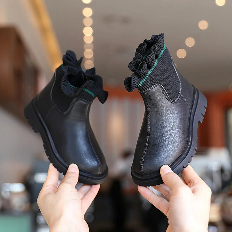 Vaikiški batai Batai mergaitėms Mieli prisegami trumpi batai PU odos pliušiniai šilti žieminiai sniego batai mažiems mergaitėms batai vaikiški batai