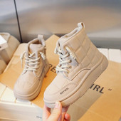 2023 Νέες αντιολισθητικές μπότες για κορίτσια Drop Shipping Ευέλικτα μαλακά χαριτωμένα παιδικά δερμάτινα μποτάκια για την άνοιξη και το φθινόπωρο Black Khaki PU