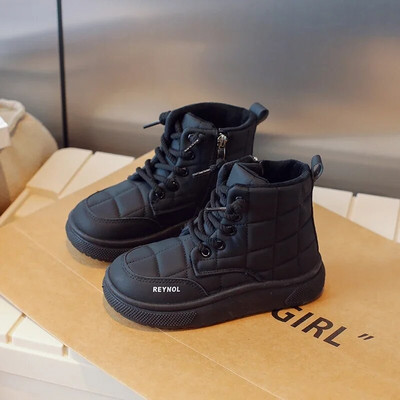 2023 Νέες αντιολισθητικές μπότες για κορίτσια Drop Shipping Ευέλικτα μαλακά χαριτωμένα παιδικά δερμάτινα μποτάκια για την άνοιξη και το φθινόπωρο Black Khaki PU