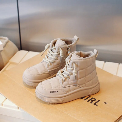 2023 Νέες αντιολισθητικές μπότες για κορίτσια Drop Shipping Ευέλικτα μαλακά χαριτωμένα παιδικά δερμάτινα μποτάκια για την άνοιξη και το φθινόπωρο Black Khaki PU