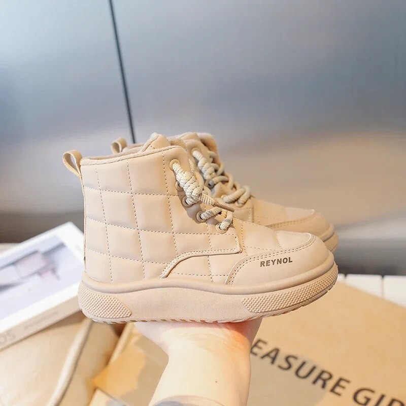 2023 Νέες αντιολισθητικές μπότες για κορίτσια Drop Shipping Ευέλικτα μαλακά χαριτωμένα παιδικά δερμάτινα μποτάκια για την άνοιξη και το φθινόπωρο Black Khaki PU