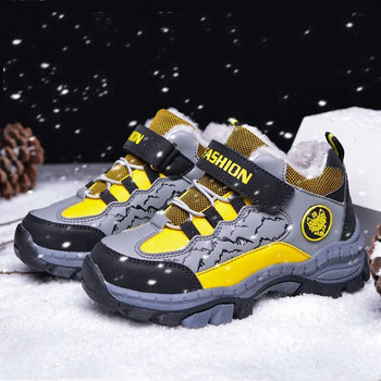 Детски туристически обувки Водоустойчиви нехлъзгащи се обувки за сняг за момчета Зимни маратонки Топли плюс кожени обувки на открито Детски спортни обувки за бягане Slip