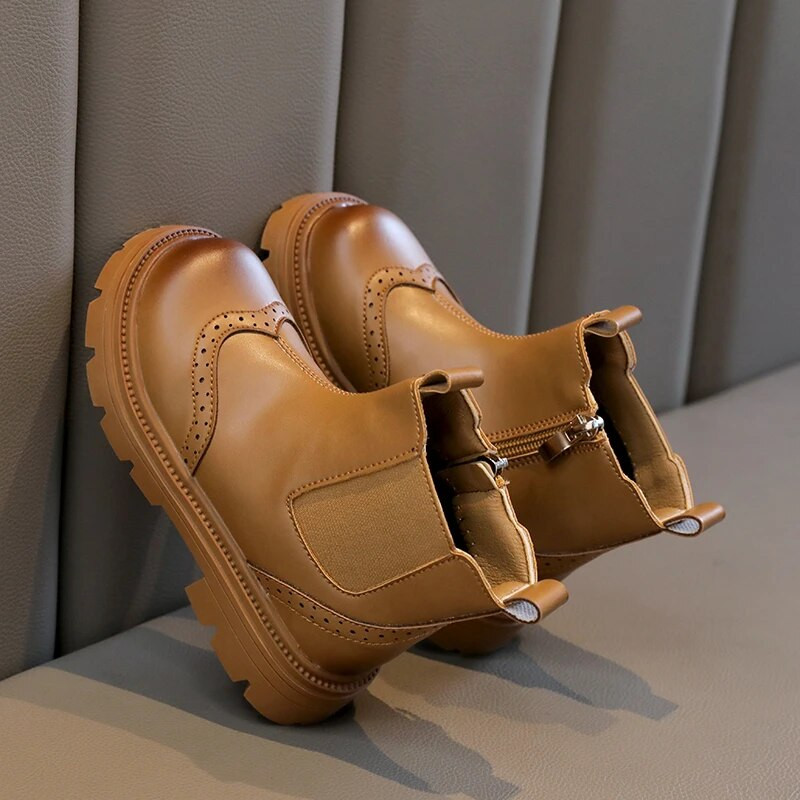 2023 m. rudens ir žiemos nauji mergaičių „Chelsea“ batai Britų stiliaus trumpi batai studentams, neslystantys medvilniniai, šilti vaikiški batai berniukams, paprasti