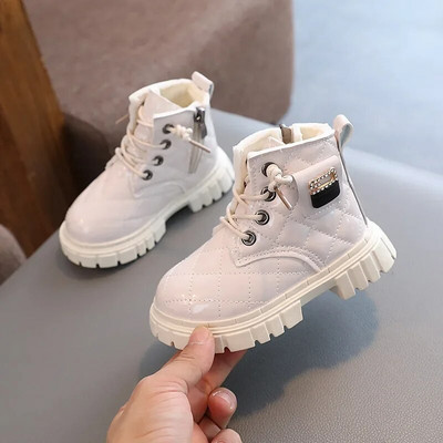 2023 Νέες μπότες για κορίτσια Παιδικά κοντές μπότες για την άνοιξη και το φθινόπωρο Baby Soft Glossy 2023 Kids Boys Britain PU Δερμάτινες μπότες Rhinestones