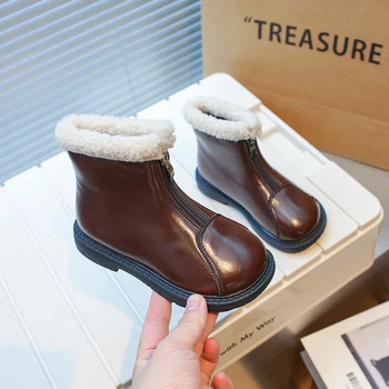 2023 Νέες βαμβακερές μπότες για κορίτσια με φερμουάρ μπροστινό φερμουάρ Παιδικές δερμάτινες μπότες άνοιξη και φθινόπωρο για αγόρια casual κοντές μπότες Παιδικές μπότες PU