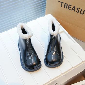 2023 Νέες βαμβακερές μπότες για κορίτσια με φερμουάρ μπροστινό φερμουάρ Παιδικές δερμάτινες μπότες άνοιξη και φθινόπωρο για αγόρια casual κοντές μπότες Παιδικές μπότες PU