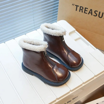 Nove pamučne čizme za djevojčice iz 2023., modne dječje kožne čizme s prednjim zatvaračem, proljeće i jesen, ležerne kratke čizme za dječake, dječje čizme od PU