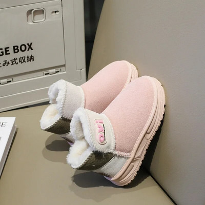 Vaikiški sniego batai 2023 m. korėjietiško stiliaus žieminiai nauji storos medvilnės šiltos medvilnės berniukų ir mergaičių trumpi batai, spalvos derančios universalios