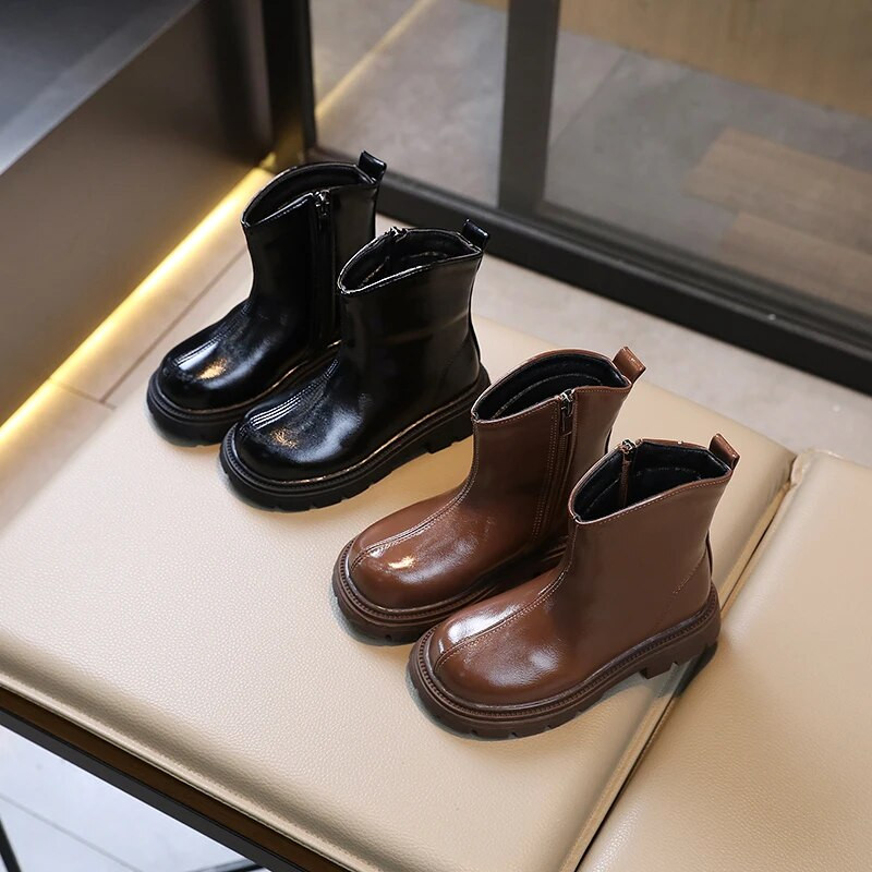 2023 Άνοιξη Φθινόπωρο Νέες κοντές μπότες για κορίτσια Μπότες μόδας παιδικά παπούτσια Βρετανικές μπότες Παιδικές δερμάτινες μπότες για αγόρια Μαλακή σόλα PU