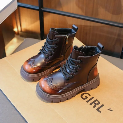 2023 m. vaikiški batai mergaitėms, madingi mažyliams, berniukams, odiniai batai, žieminiai, šilti, apvalūs vaikiški lauke, šilti medvilniniai batai