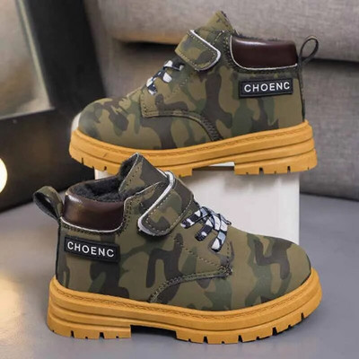 Φθινοπωρινές χειμερινές ζεστές βελούδινες μπότες χιονιού για αγόρια Camoufalge Army Αντιολισθητικές μπότες για κορίτσια Hook Outdoor παπούτσια Παιδικά μποτάκια