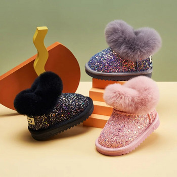 2023 Зимни детски модни обувки за сняг, дебели детски обувки топъл плюш, меко дъно, бебешки ботуши за момичета, зимни ски обувки за бебе