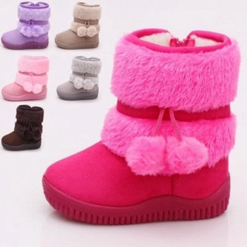 Нови обувки за сняг за момичета Зимни удобни дебели топли детски ботуши Лобинг топка Дебели детски есенни сладки момчешки ботуши Обувки за принцеса