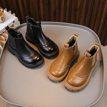2023 Νέες μπότες για κορίτσια Ευέλικτα μαλακά αναπνέοντα Απλή αντιολισθητική μόδα Παιδικές δερμάτινες μπότες Μαύρες καφέ Παιδικές μπότες Chelsea PU