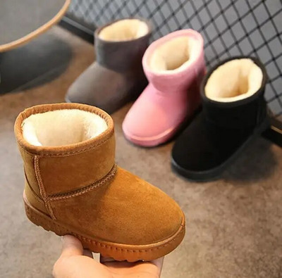 Зимни нови дебели топли памучни обувки за момчета и момичета, кожени боси детски ботуши за сняг, топли плюс кадифени плюшени ботуши, топли обувки за сняг