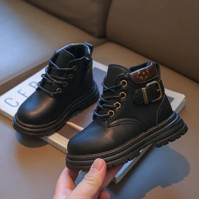 Pantofi noi de iarnă Botine pentru copii Cizme pentru băieți Pantofi cu platformă cu șireturi Botine de călărie cu cataramă pantofi pentru copii chelsea pentru fetiță 55R