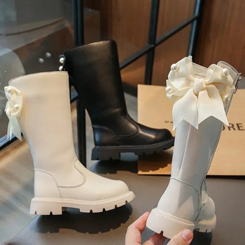 Ботуши с дължина до коляното Детски обувки Нови есенно-зимни модни обувки за 2024 г. Високи ученически обувки Обувки за момичета на принцеса с панделка Детски ботуши