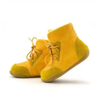 Παιδικές γνήσιες δερμάτινες μπότες Νέες χειμωνιάτικες μπότες χιονιού για αγόρια Παιδικά παπούτσια για κορίτσι μαλακή εξωτερική σόλα Μόδα με κορδόνια βελούδινα δερμάτινα μποτάκια