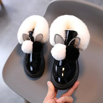 Зима 2024 Нова мода Бебешки плюшени къси ботуши Топли памучни обувки Детски сладък заек Нехлъзгащи се ботуши за сняг Момичета Обувки за коледно парти