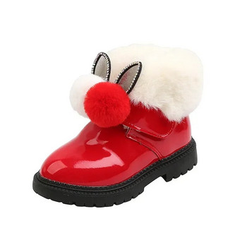 Зима 2024 Нова мода Бебешки плюшени къси ботуши Топли памучни обувки Детски сладък заек Нехлъзгащи се ботуши за сняг Момичета Обувки за коледно парти
