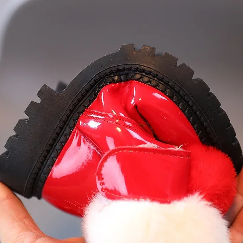 Χειμώνας 2024 Νέα μόδα Baby βελούδινα κοντές μπότες Ζεστά βαμβακερά παπούτσια Παιδικά χαριτωμένα, αντιολισθητικά λαγουδάκια, μπότες χιονιού για κορίτσια, χριστουγεννιάτικο παπούτσι για πάρτι