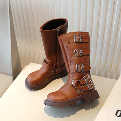 2024. aasta uued lapsed, Suurbritannia stiilis ratsusaapad, tüdrukud, moed, mustad nahast pikad saapad, lapsed retro stiilis, laheda pandlaga, lääne kauboisaapad