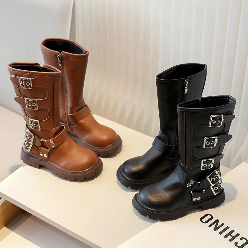 2024. aasta uued lapsed, Suurbritannia stiilis ratsusaapad, tüdrukud, moed, mustad nahast pikad saapad, lapsed retro stiilis, laheda pandlaga, lääne kauboisaapad